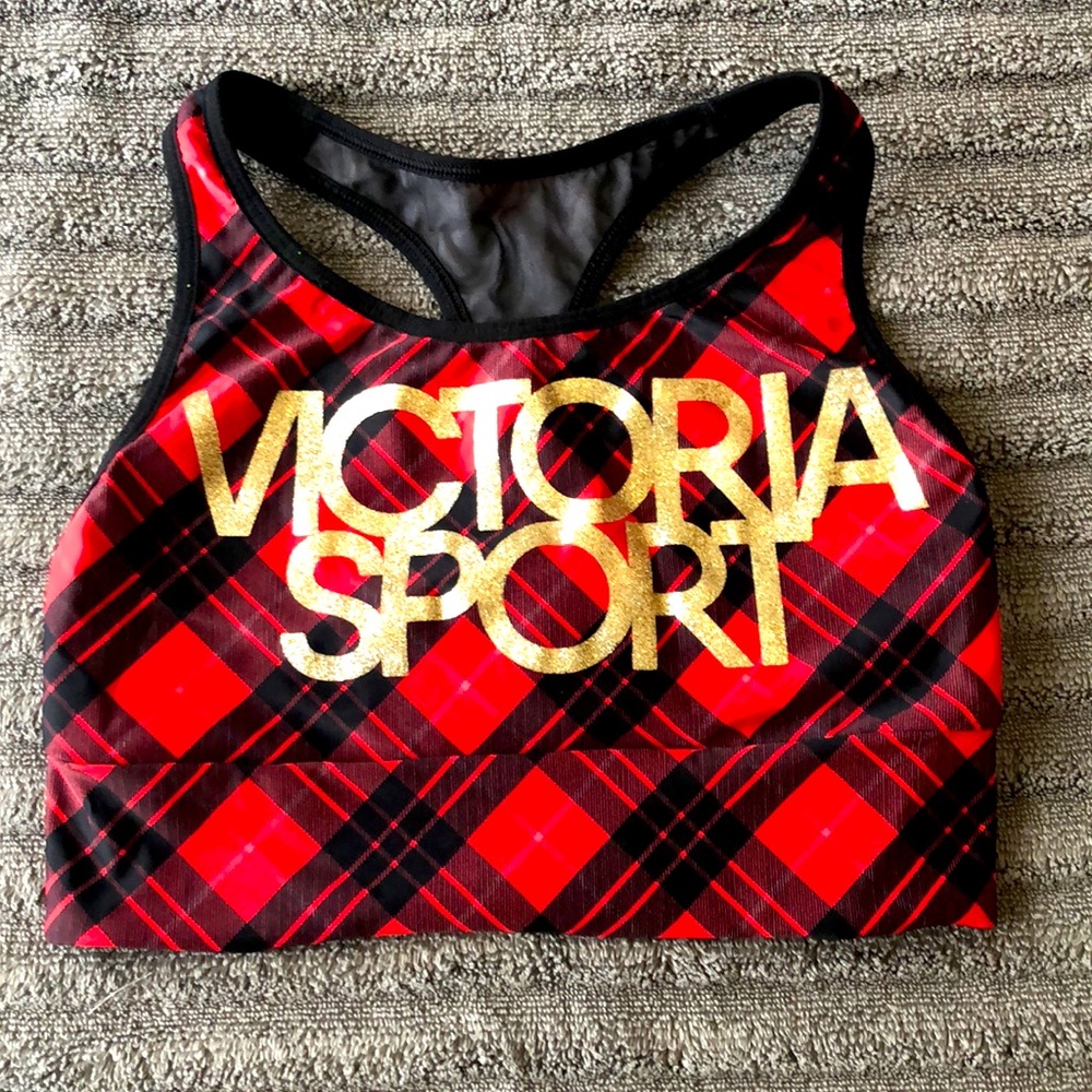 Victoria Sport Plaid Gold holiday sports bra Small
